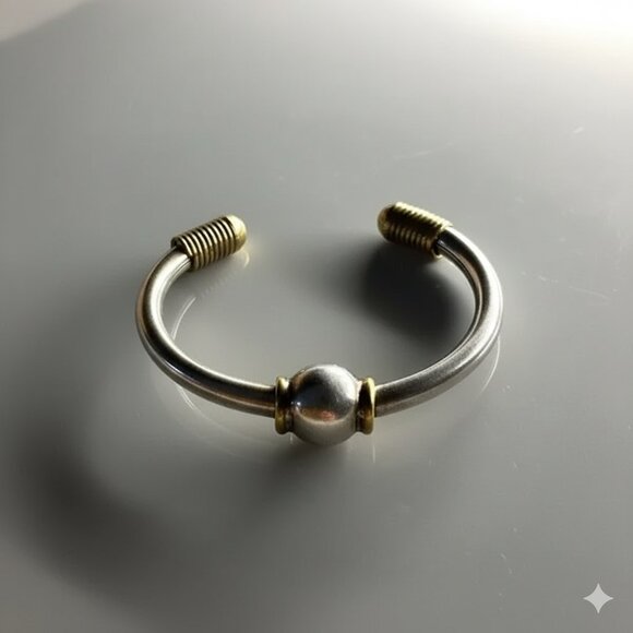 Two tone sterling silver Open Cuff Bracelet - Picture 1 of 8